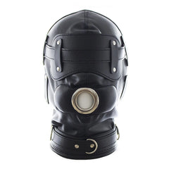 Leather Sensory Deprivation Hood with Dildo Mouth Gag BDSM Bondage Fetish Slave Hood Eye Mask Sex Toys for Women Adult Games