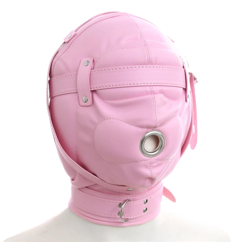 Leather Sensory Deprivation Hood with Dildo Mouth Gag BDSM Bondage Fetish Slave Hood Eye Mask Sex Toys for Women Adult Games