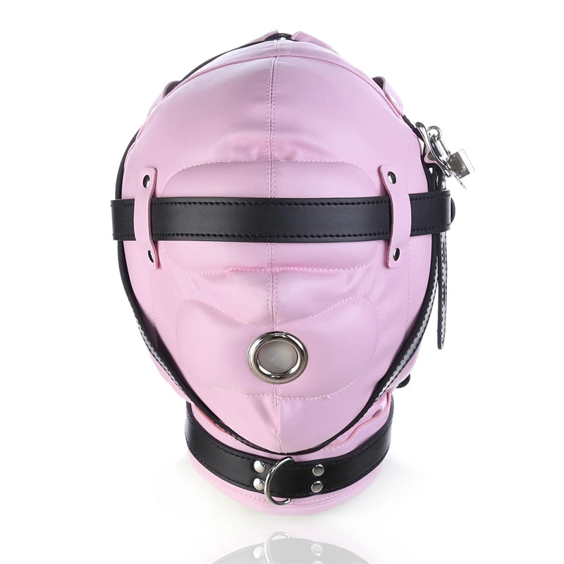 Leather Sensory Deprivation Hood with Dildo Mouth Gag BDSM Bondage Fetish Slave Hood Eye Mask Sex Toys for Women Adult Games