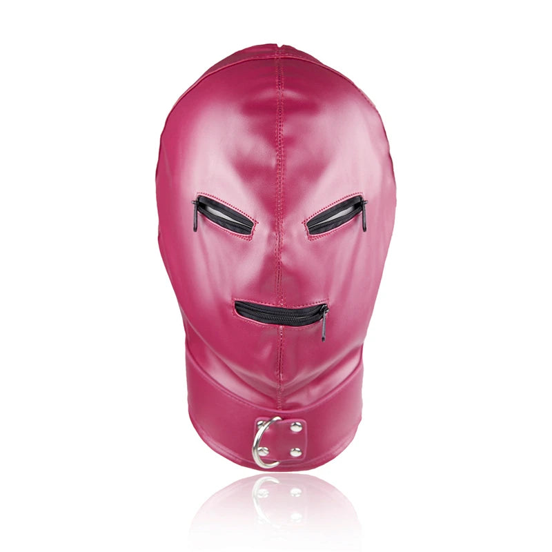 Leather Sensory Deprivation Hood with Dildo Mouth Gag BDSM Bondage Fetish Slave Hood Eye Mask Sex Toys for Women Adult Games