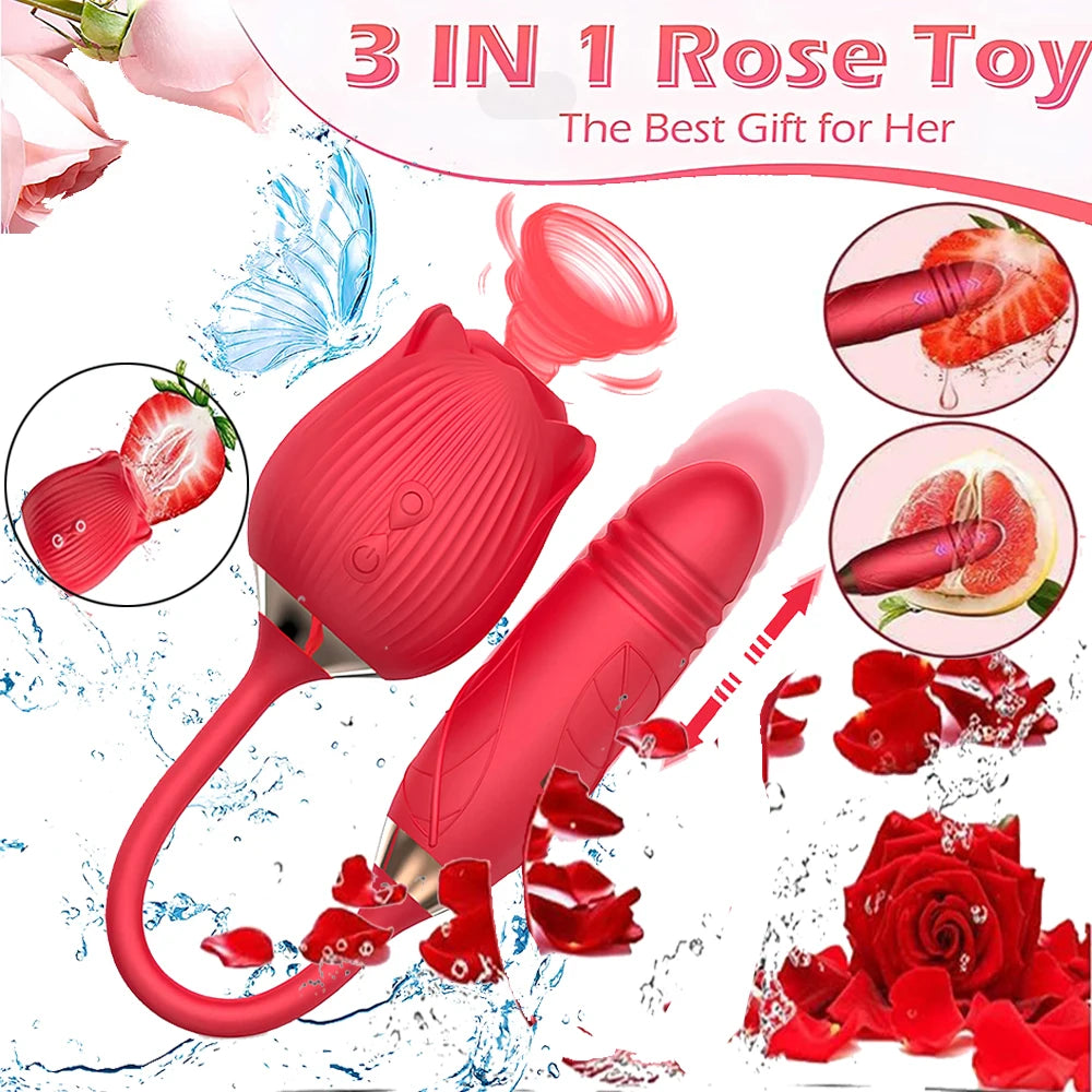 Vibrator for Women Dildo Sex Toys Rose Sucking Thrusting Vibrating Clit Sucker Nipple Clitoris Stimulation Female for Adults 18+