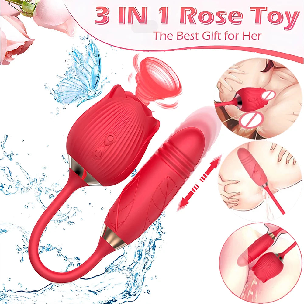 Vibrator for Women Dildo Sex Toys Rose Sucking Thrusting Vibrating Clit Sucker Nipple Clitoris Stimulation Female for Adults 18+