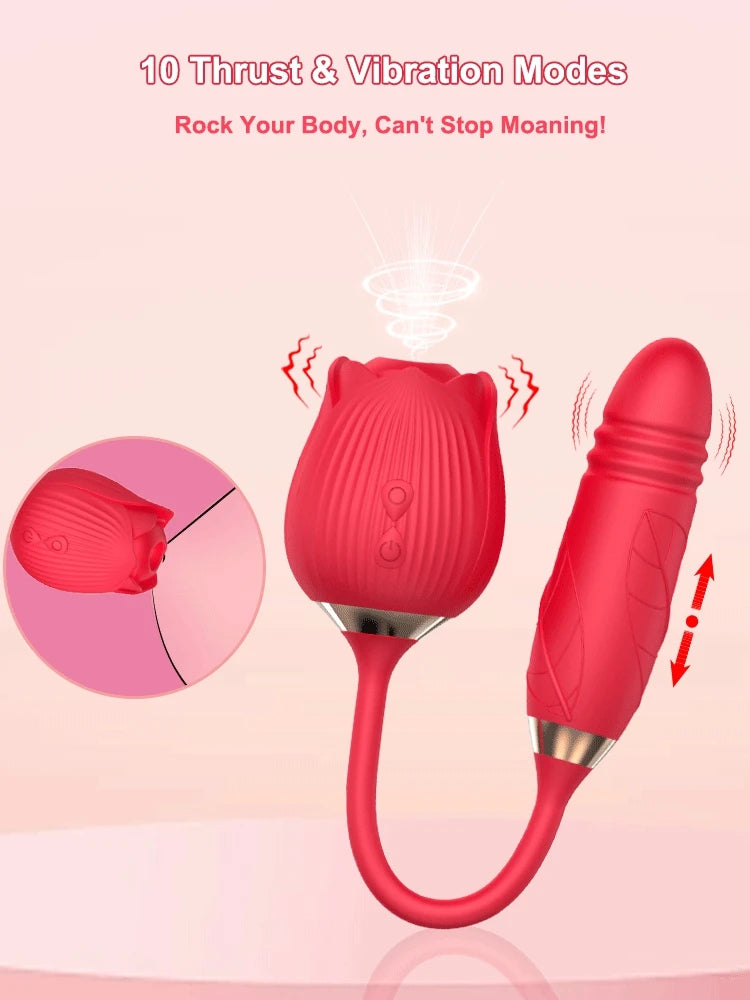 Vibrator for Women Dildo Sex Toys Rose Sucking Thrusting Vibrating Clit Sucker Nipple Clitoris Stimulation Female for Adults 18+