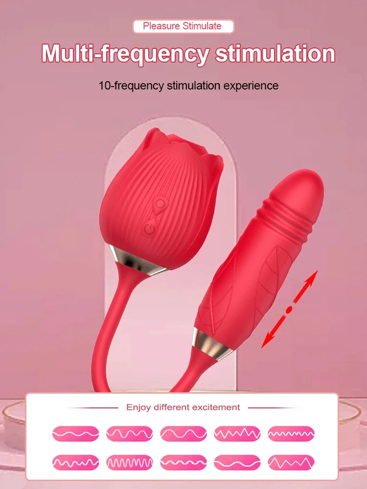 Vibrator for Women Dildo Sex Toys Rose Sucking Thrusting Vibrating Clit Sucker Nipple Clitoris Stimulation Female for Adults 18+