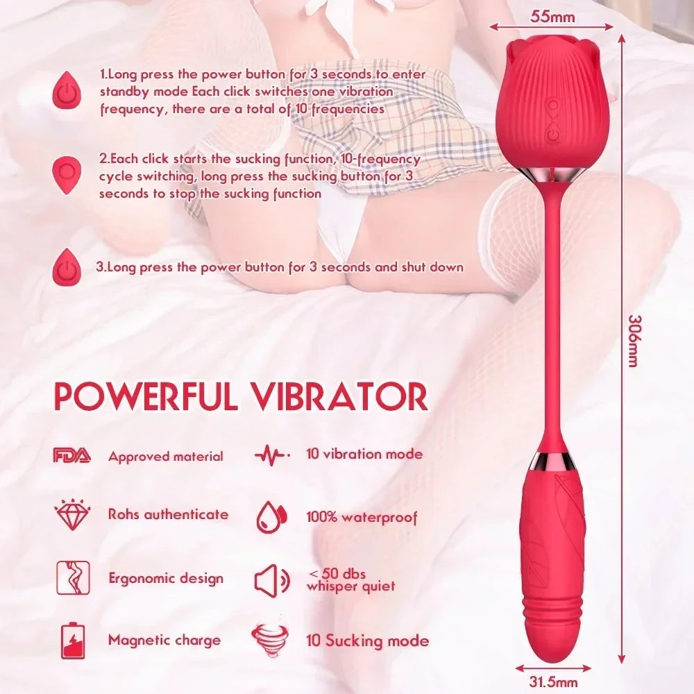 Vibrator for Women Dildo Sex Toys Rose Sucking Thrusting Vibrating Clit Sucker Nipple Clitoris Stimulation Female for Adults 18+