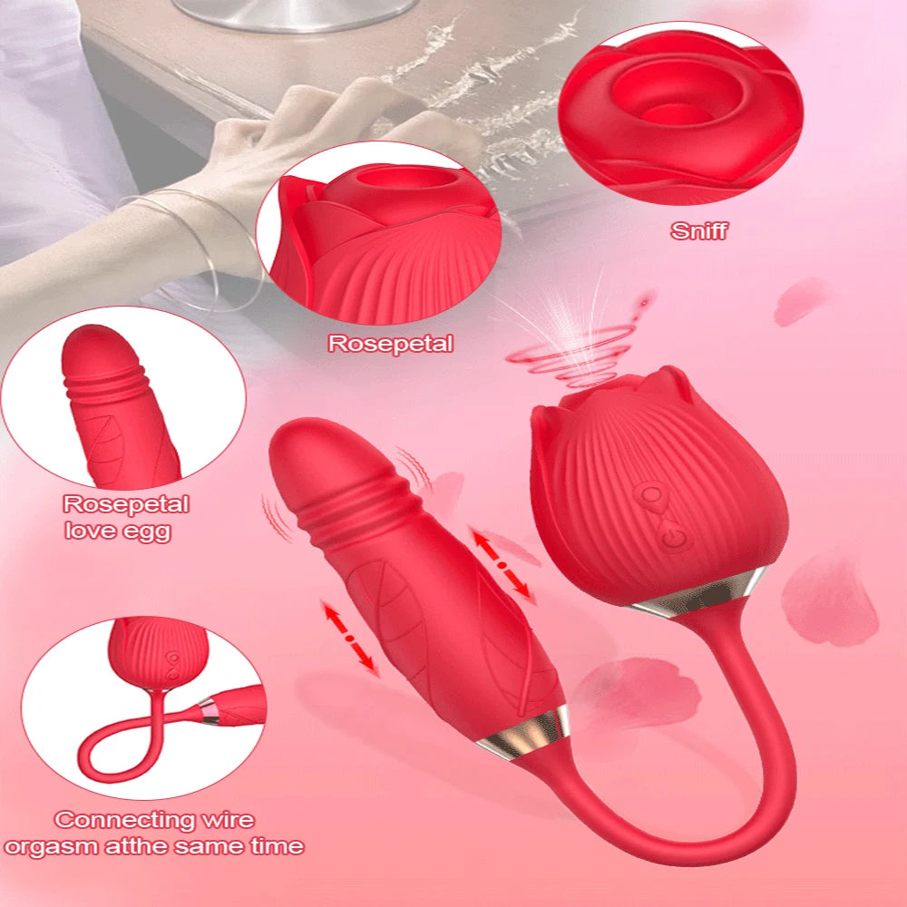 Vibrator for Women Dildo Sex Toys Rose Sucking Thrusting Vibrating Clit Sucker Nipple Clitoris Stimulation Female for Adults 18+