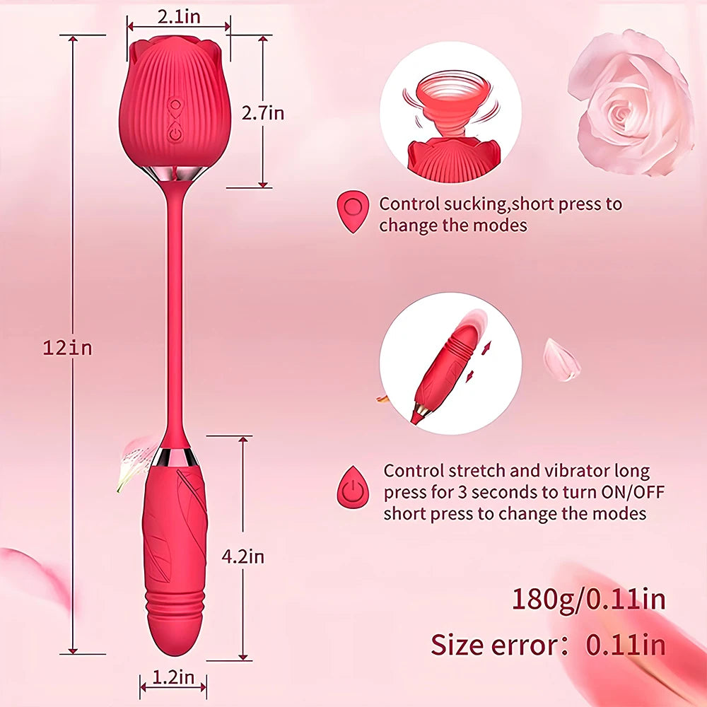 Vibrator for Women Dildo Sex Toys Rose Sucking Thrusting Vibrating Clit Sucker Nipple Clitoris Stimulation Female for Adults 18+